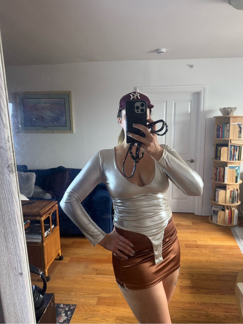 AKIRA Silver Metallic Long-Sleeve Crop Top